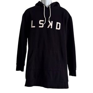 LSKD Black Logo Hoodie S Longline Pullover Unisex Athletic Streetwear Oversized